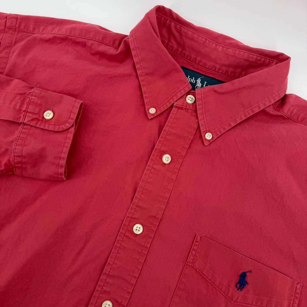 Ralph Lauren Button Down Shirt Mens XL Red Classic Fit Cotton Long Sleeve Pony
